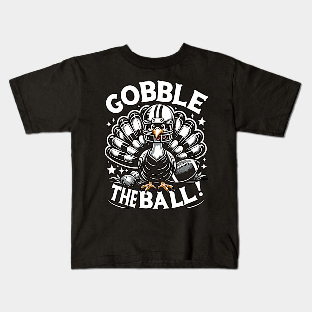 Joyful Thanksgiving Football Turkey - Gobble The Ball Kids T-Shirt by Indigo Lake